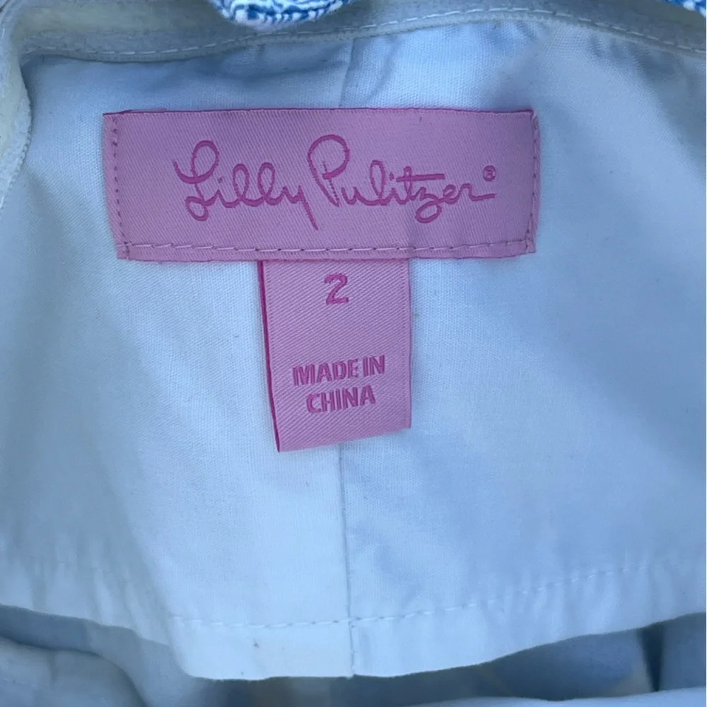 Lilly Pulitzer Franco butterfly blue yellow strapless ruffle mini dress Y2K - Picture 10 of 12